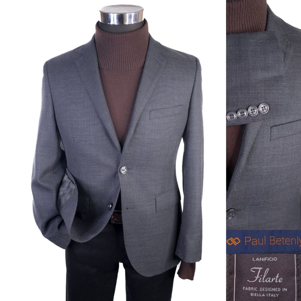 Paul Betenly LANIFICIO Filarte Wool Blazer Sport Coat 36S Gray 2-Button Jacket